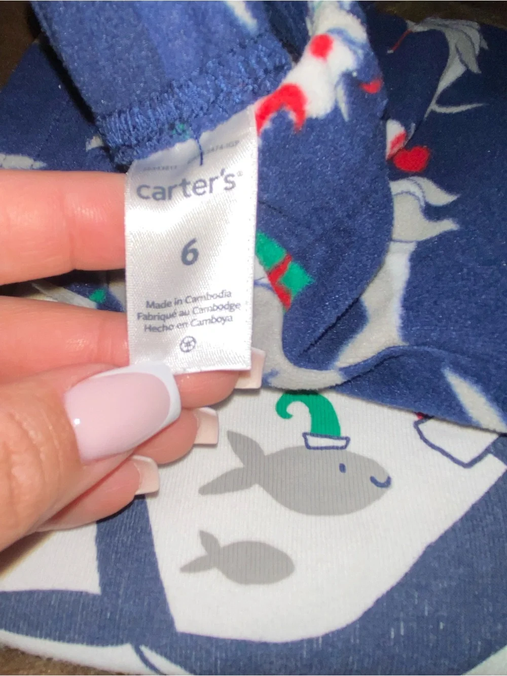 Carter's Navy & White 'Santa Jaws' Holiday Pajama Set, Size 6!